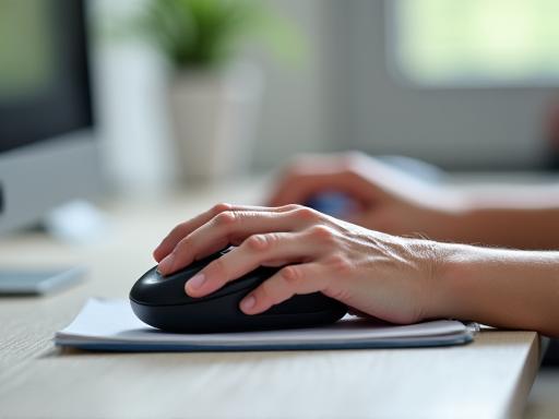 Une personne âgée apprenant à utiliser une souris d'ordinateur.